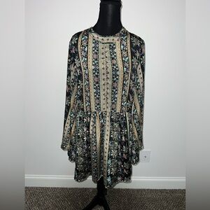 Earthbound Trading Co Floral Long Bell Sleeve Boho Dress Large